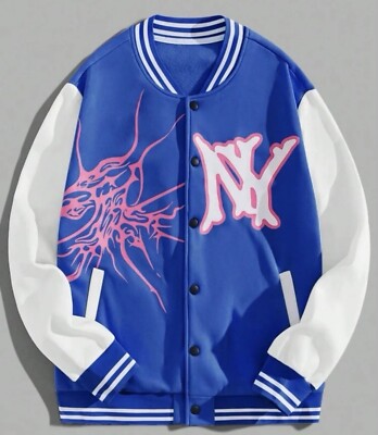 Coat size xl men Button Up varsity jacket Coat Bomber blue New