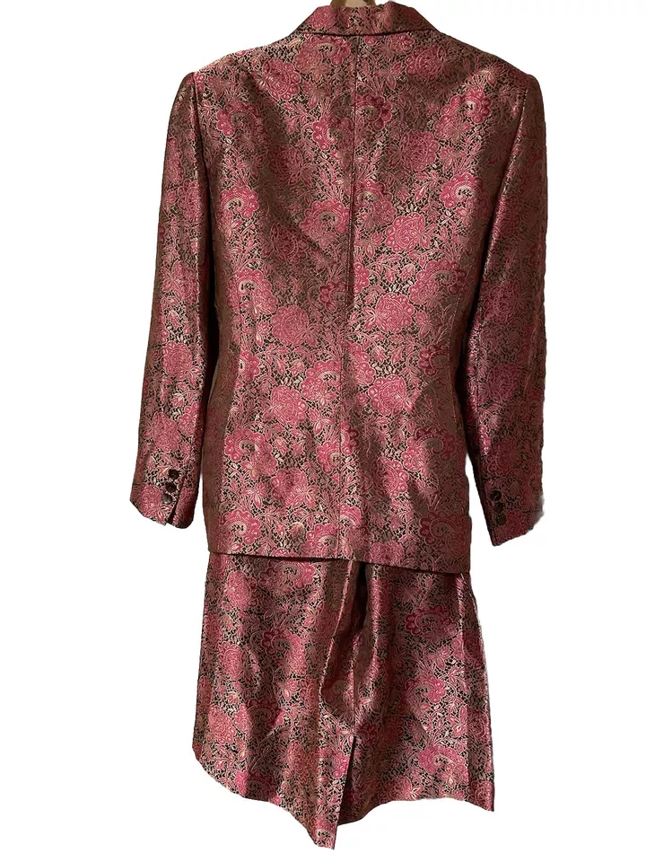Oscar de la Renta Seda Brocado Fucsia Dorado Floral Paisley Falda Traje Talla 12 De Colección Foto 3 de 4
