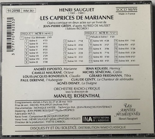 2xCD H.SAUGUET Les Caprices de Marianne - A.Esposito Camille Maurane M.Rosenthal - Picture 2 of 3