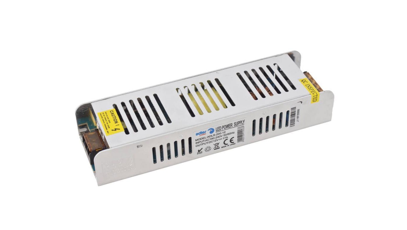 12V 17A 200W LED Power Supply SLIM Metal Case ADLS-200-12