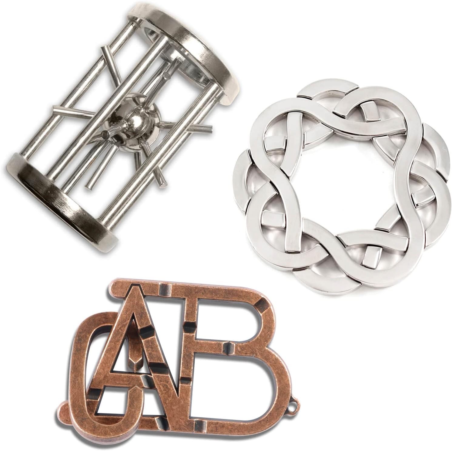 MHY Large Size 3pcs Brain Teaser Puzzles,Metal Cast Puzzle Game Toys,3D Highly D