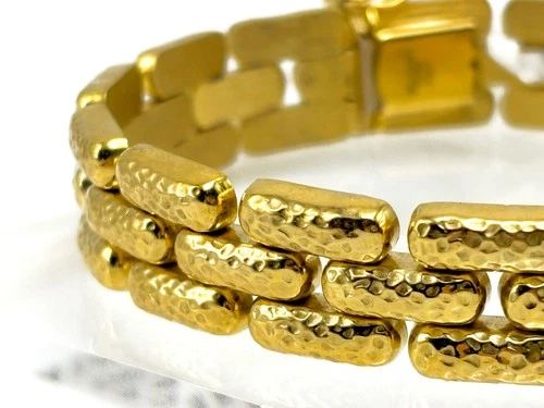 BELLEZZA Goldtone Bronze Hammered Stamato Panther-Link Chain Bracelet - NWT image 8