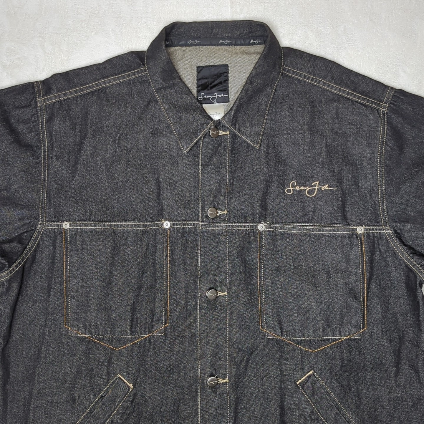 Vintage Sean John Denim Jean Jacket Men’s Size Large Zipper Sleeves Y2K Trucker