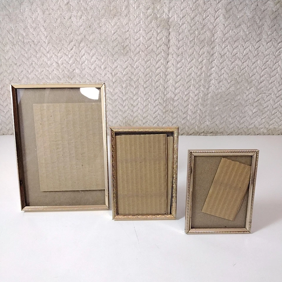 Juego de 3 marcos de fotos de metal tono dorado vintage de mesa 5x7 3,5x5 3,25x4,25 Foto 2 de 4
