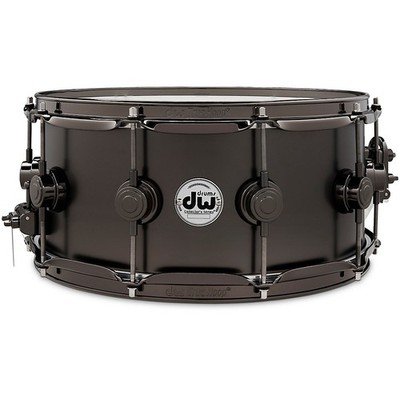DW Collector's Satin Black Over Brass Snare Drum wSatin Chrome HW 14 x 6.5 in.