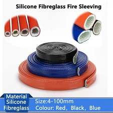 Silicone Fibreglass Fire Sleeving Protective Heat Shield Sleeve Tube Dia 4-100mm