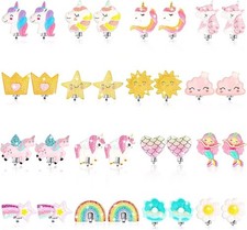 Bonuci 16 Pairs Kids Clip on Earrings for Girls Cute Unicorn Mermaid