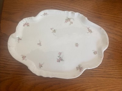 Limoges CFM GDM France Dainty Pink Flowers Serving Plate 10 1/2  X 7 1/2 .