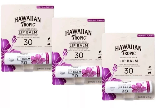 3 - HAWAIIAN TROPIC - Lip Balm Sunscreen .14oz SPF30 Tropical Flavor Chapstick