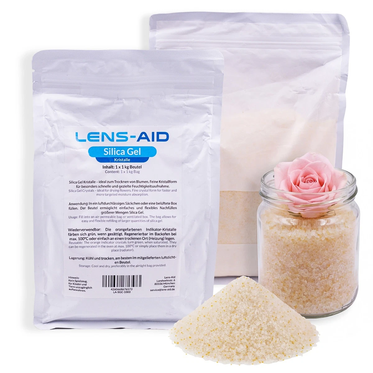 Silica Gel Blumen trocknen 1kg - Indikator Trockenmittel - Orange regenerierbar