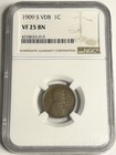 1909-S VDB Lincoln Wheat Penny Cent NGC VF25 - Key Date Great Looking Coin — photo 5