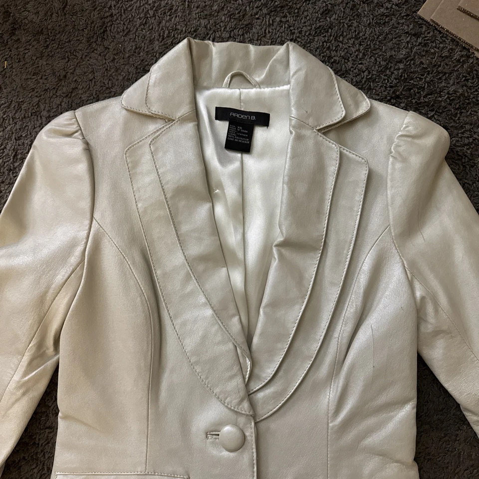 Arden B. Leather Tailored Jacket Beige Sz XS Trending Blazer Boho - Image 2 of 4