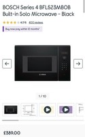 Bosch BFL523MB0B 800W Built-in Solo Microwave - Black