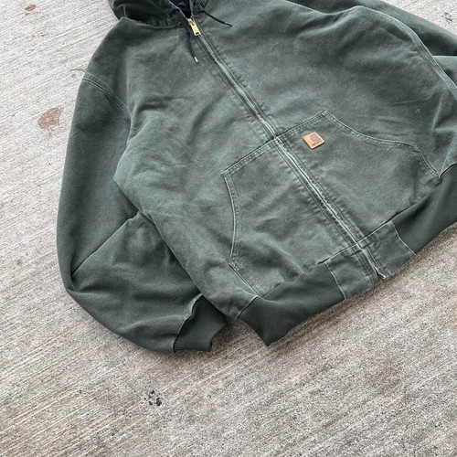 Carhartt Jacket Mens XL J25 Mos Green Duck Canvas Lined Workwear Vintage Coat - Picture 2 of 8