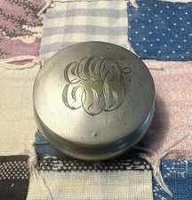 Antique Williams Talc Powder Mini Compact Box w/Puff Mirror Silver Plate 1913