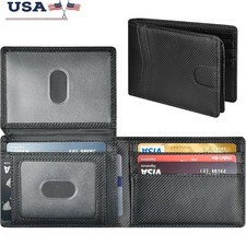 Premium Slim Leather Wallet RFID Blocking Minimalist Birthday Gifts Men New