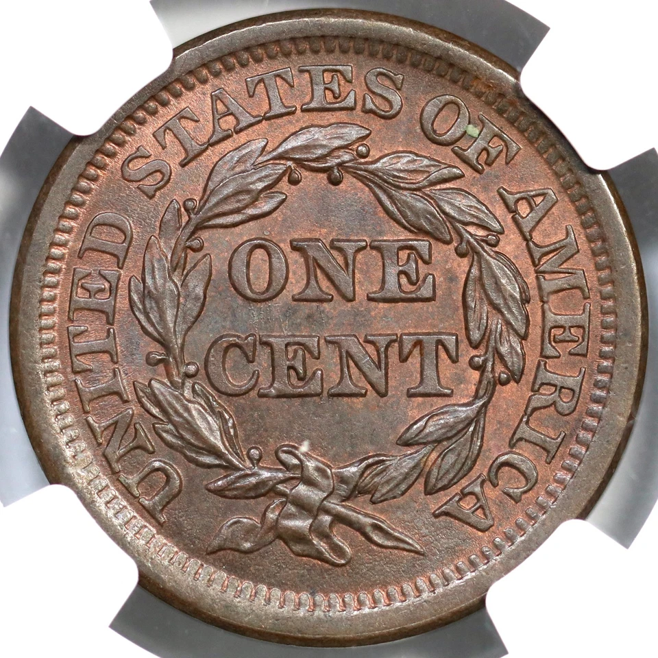 1853 N-26 R-2 NGC MS 65 BN CAC Braided Hair Large Cent Coin 1c - Image 2 of 3