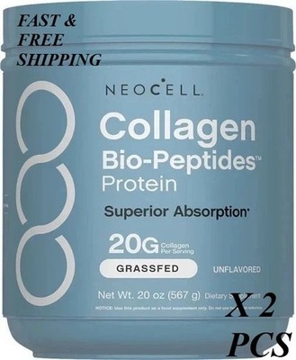 2 BOTTLES--NEW  NeoCell Collagen Bio-Peptides Protein Supplement Grass Fed,-20Oz