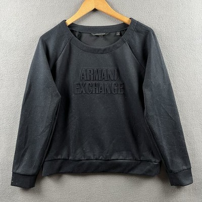 Armani Exchange Sweatshirt Women s Large Black Crewneck Fleece Embossed Logo