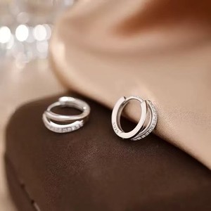 Authentic Rose Gold Plated Double Layer CZ Huggie Hoop Earrings 10mm Small Hoop EA070