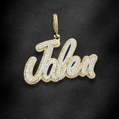 14K Two Tone Gold Plated 3.00Ct Round Cut  Moissanite Customize Letter Pendant