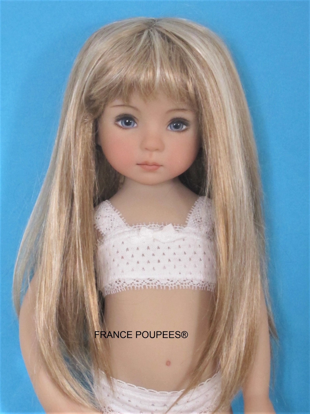 Perruque blonde méchée effet naturel pour poupée moderne 18-19cm