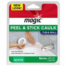 Magic Peel  Stick Caulk Tub Wall WHITE 7/8" x 11' Bathtub Shower Water Seal T1