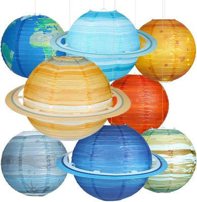 8 PCS Planet Paper Lanterns, 12 Inch Outer Space Party Decorations, Solar System