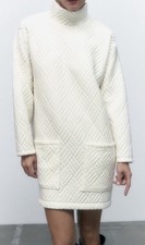 Zara Cream Mock Neck Quilted Dress Sz M