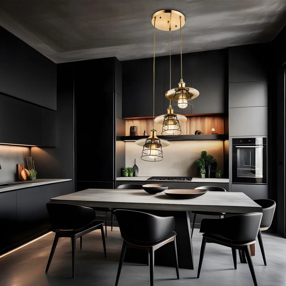 Lampada A Sospensione 3 Fari Ottone Nera Per Camera Da Letto Lobby Big.Light - Immagine 3 di 4