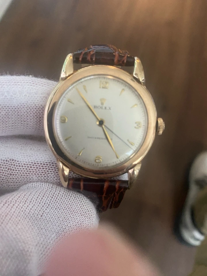 Reloj Rolex Jumbo vintage de cuerda manual de oro rosa de 10 quilates para hombre Foto 2 de 4