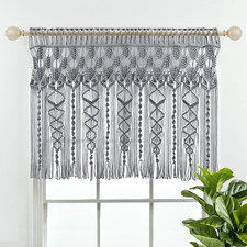 Boho Macrame Textured Cotton Valance, 40" W X 30" L, Gray - Boho Kitchen Curtain
