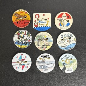 Seasonal Beach Tags- AVALON NJ- Years 04,05,06,20,21,22,23,24,25, Lot of 9- Used