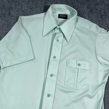 JCPenney Ultressa Button Down Shirt Mens 42 Vintage 70s Short Sleeve Mint Green