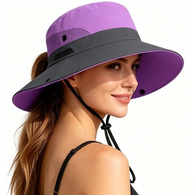 2pcs Sun Hat Women Summer UV Protection Beach Hat with Ponytail Hole Wide Brim