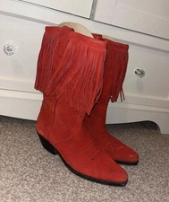 Vintage Joe Sanchez Suede Fringe Western Boots Women’s Size 5