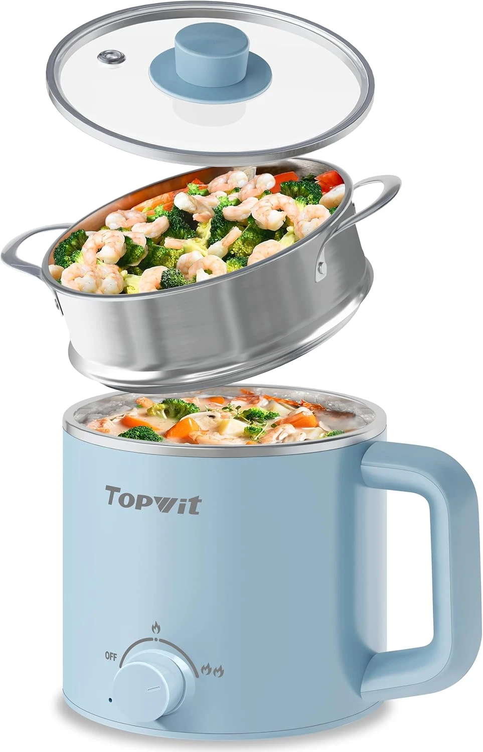 Hot Pot Electric with Steamer, 1.6L Ramen Cooker, Electric Pot for Pasta, Shabu-
