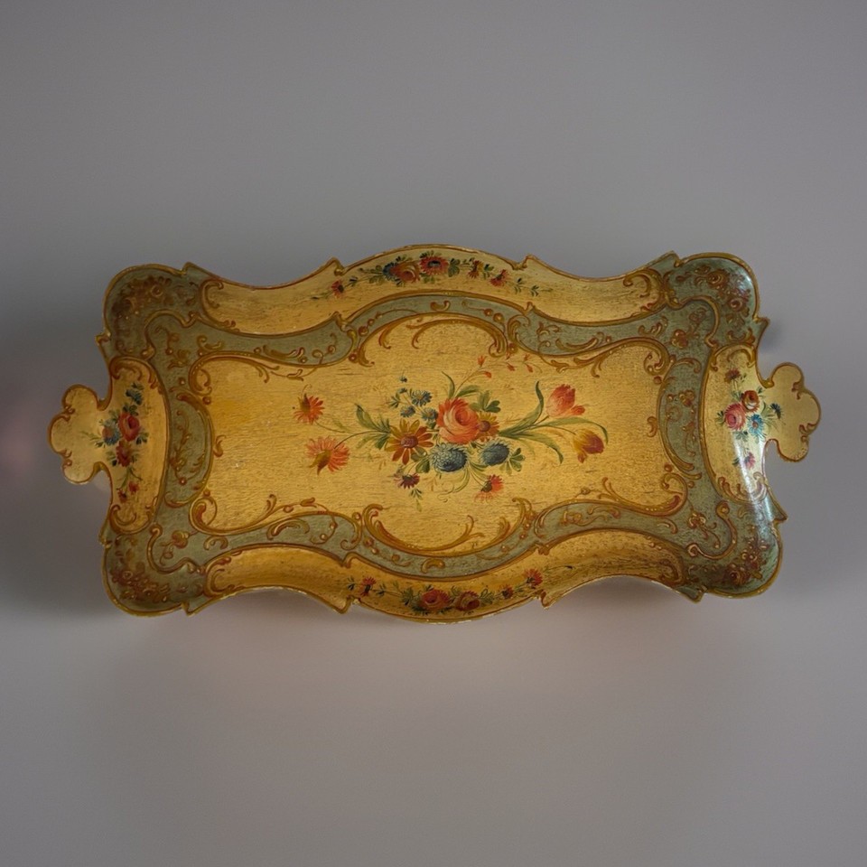 Vintage Antique Hand Painted Italian Wood Tole Florentine Serving Tray ...