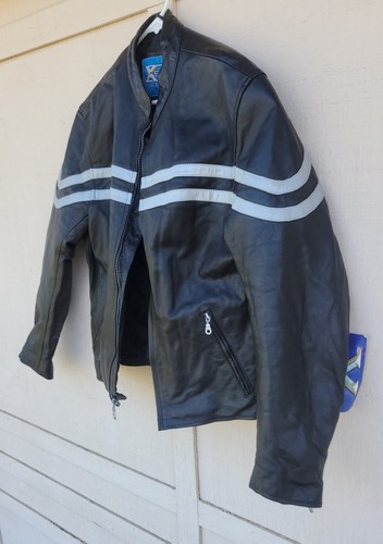 New X-Element Women XL Black Leather Jacket Motorcycle Fitted White Strips Clean - Picture 2 of 13