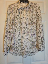 H & M Size 14 Blouse Button-up Floral Bird Butterfly