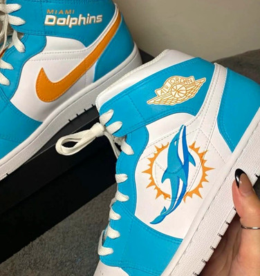 Custom Painted Air Jordan 1 Miami Dolphins Football Shoes