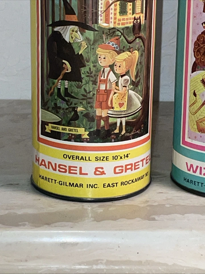 H-G Toys Wizard Of Oz Pied Piper Hansel Gretel 75 Piece Puzzles In Can Vtg 60's - Image 2 of 4