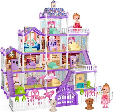 Barbie Dreamhouse Playhouse 4-Story 13 Rooms Doll House with 2 Dolls Toy Figures