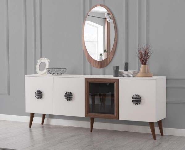 Moderne Esszimmer MöBel Designer Sideboard Luxus Spiegel 2Tlg Set Neu-image