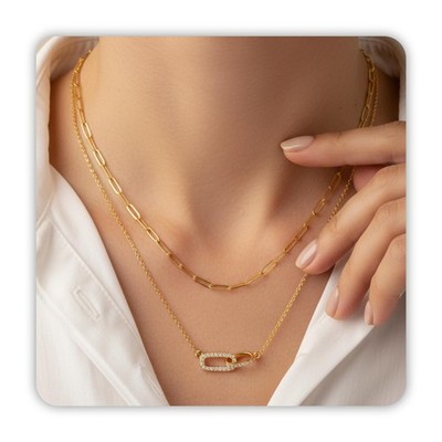 2 Stück Gold Büroklammer Halskette für Damen, Lagenlook Büroklammer Halskette Zierlich Gold