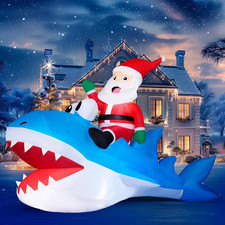 8FT Christmas Inflatable Santa Riding Shark LED Outdoor Yard Holiday Fun Display