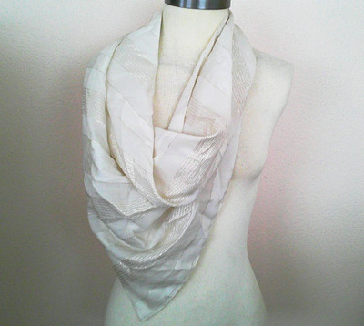 100% Polyester Made in Italy White Gold Lines Scarf Shall 30x30'' Square, Vintage