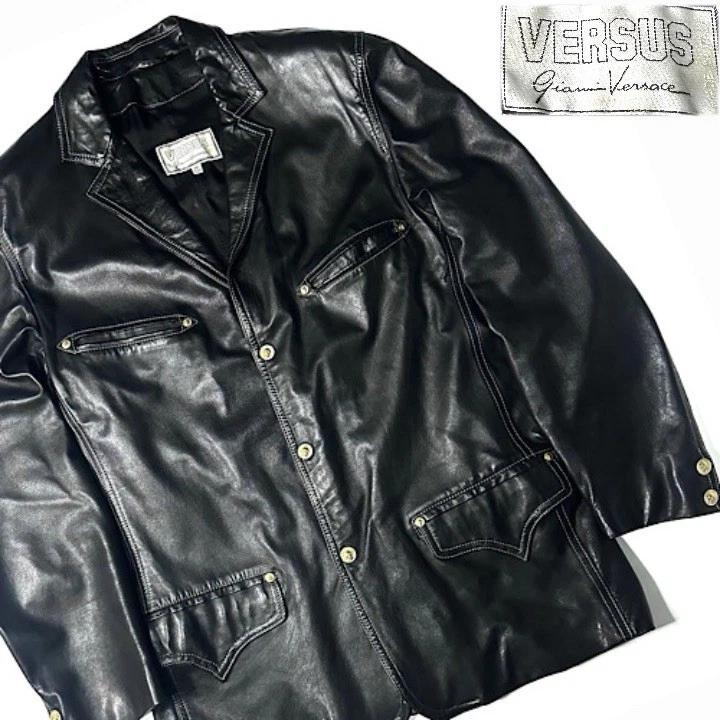 Versace — 90s made in ITALY VERSUS VERSACE leather western jacket vintage archive black