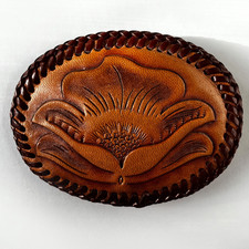 Handmade Leather Belt Buckle Embossed Flower Boho Western