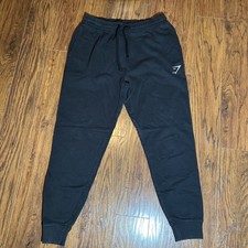 Gymshark Men’s Black Crest Joggers Sweatpants  Pants Tapered Sz Medium EUC